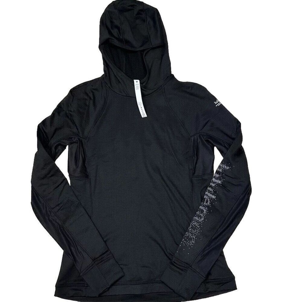 Lululemon Women’s Black Hoodie Size 10 NWT Fleece Reflective Logo Pockets Rare